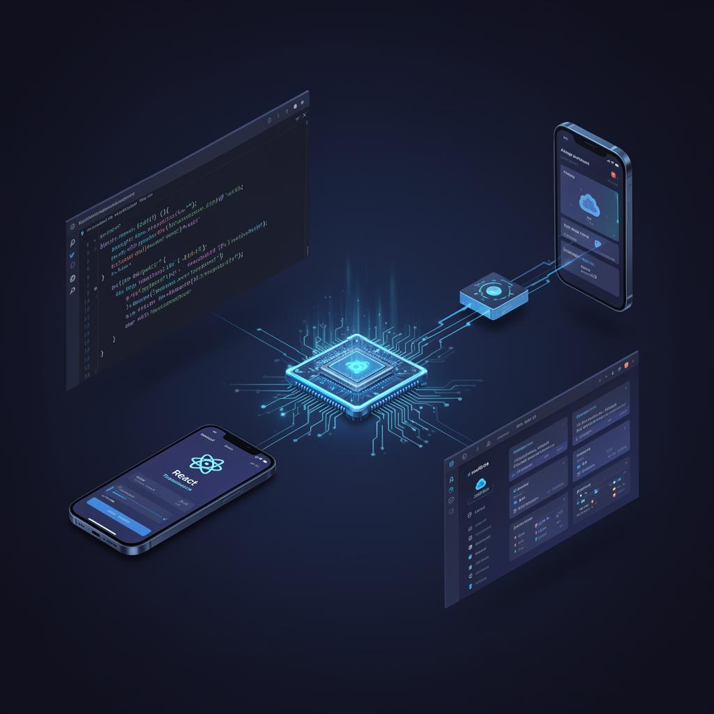 AI-powered custom software development illustration