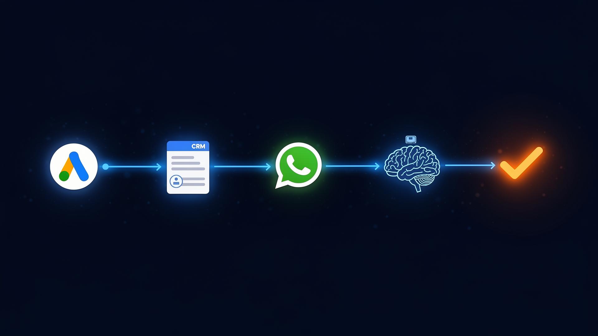 Automation flow: Ads to leads to WhatsApp to CRM to conversion
